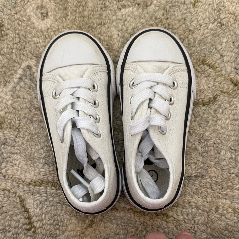Kids White Canvas Lace-Up Sneakers